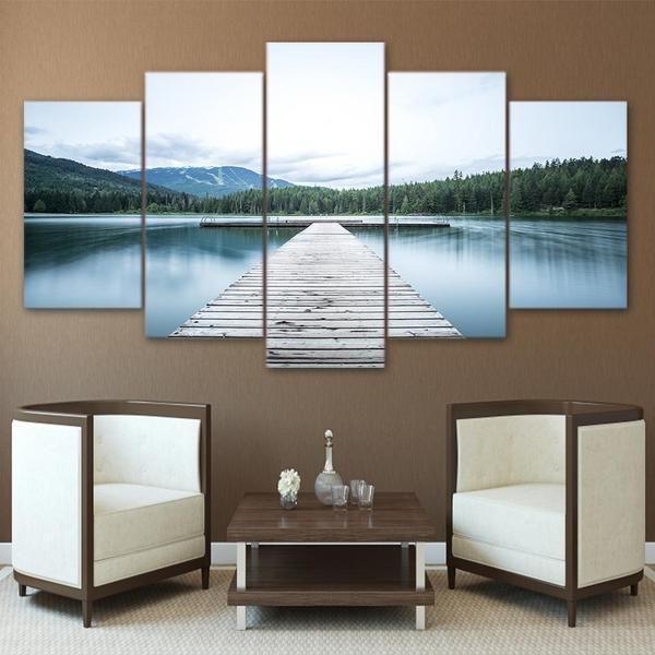 Lake Foot Bridge 2 - Nature 5 Panel Canvas Art Wall Decor Lake Foot Bridge 2 - Nature 5 Panel Canvas Art Wall Decor
