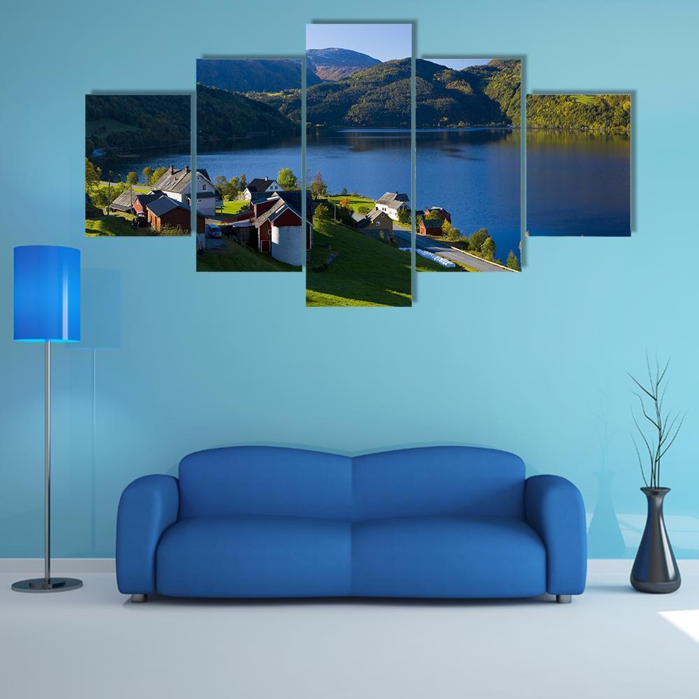Lake Granvin Vatne In Norway - Nature 5 Panel Canvas Art Wall Decor Lake Granvin Vatne In Norway - Nature 5 Panel Canvas Art Wall Decor