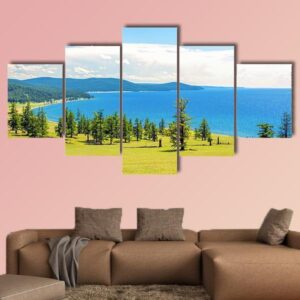 Lake Hovsgol On A Sunny Summer Day - Nature 5 Panel Canvas Art Wall Decor