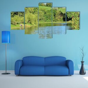 Lake In The Park - Nature 5 Panel Canvas Art Wall Decor