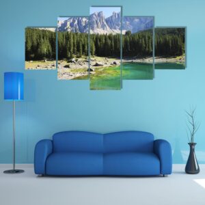Lake Karersee In The Dolomites In Italy - Nature 5 Panel Canvas Art Wall Decor
