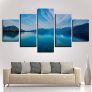 Lake Mountain Blue Sky White Cloud - Nature 5 Panel Canvas Art Wall Decor