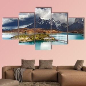 Lake Pehoe And Cuernos Mountains - Nature 5 Panel Canvas Art Wall Decor