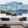 Lake Pukaki New Zealand Snow Capped Mountains - Nature 5 Panel Canvas Art Wall Decor
