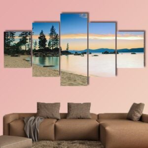 Lake Tahoe After Sunset - Nature 5 Panel Canvas Art Wall Decor