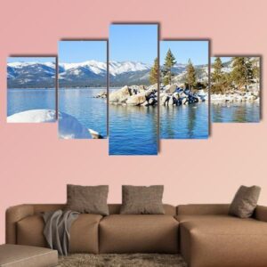Lake Tahoe In Winter - Nature 5 Panel Canvas Art Wall Decor
