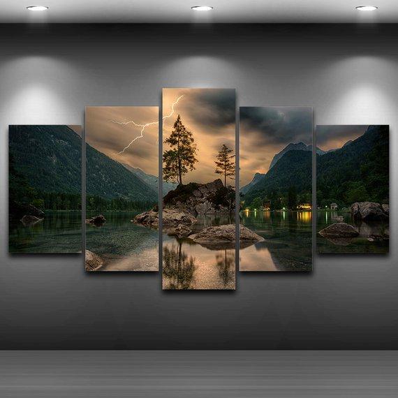 Lake Thunder Storm 1 - Nature 5 Panel Canvas Art Wall Decor Lake Thunder Storm 1 - Nature 5 Panel Canvas Art Wall Decor