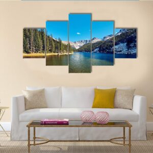 Lake Verna With Mountains - Nature 5 Panel Canvas Art Wall Decor