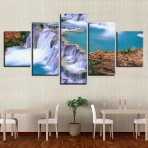 Lake Waterfall - Space 5 Panel Canvas Art Wall Decor