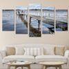Lake With Wooden Dock - Nature 5 Panel Canvas Art Wall Decor