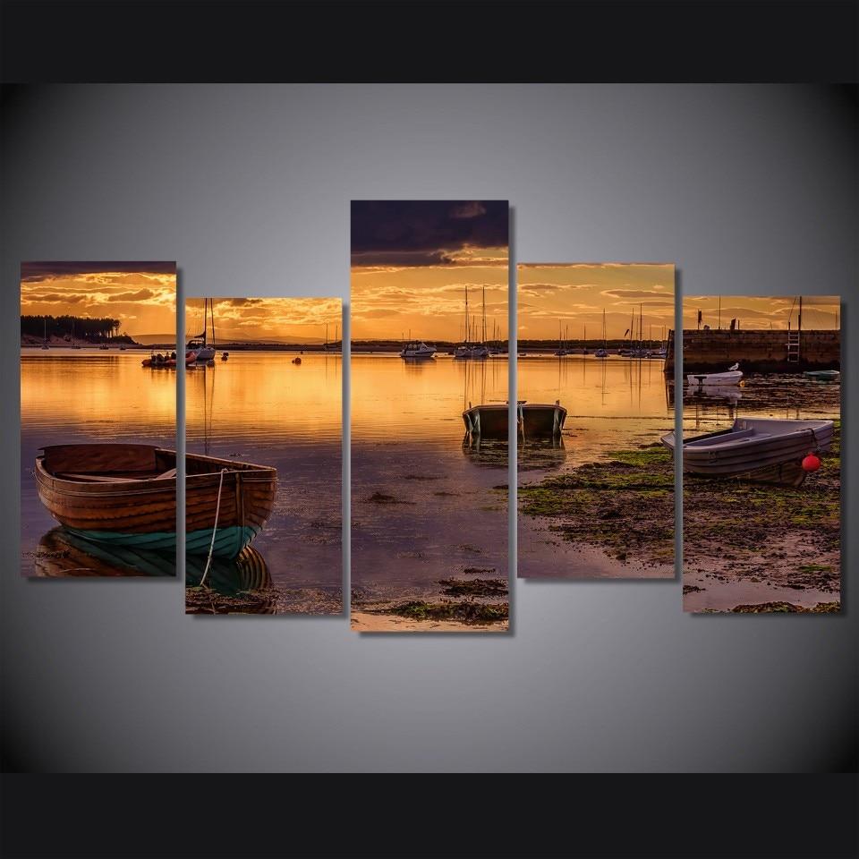 Lake boat dock - Nature 5 Panel Canvas Art Wall Decor Lake boat dock - Nature 5 Panel Canvas Art Wall Decor