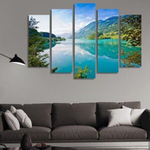 Lakes And Mountains - Nature 5 Panel Canvas Art Wall Decor