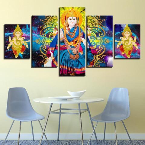 Lakshmi & Ganesha - Religion 5 Panel Canvas Art Wall Decor Lakshmi & Ganesha - Religion 5 Panel Canvas Art Wall Decor