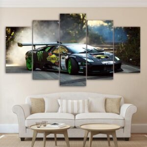 Lamborghini Drifting - Automative 5 Panel Canvas Art Wall Decor