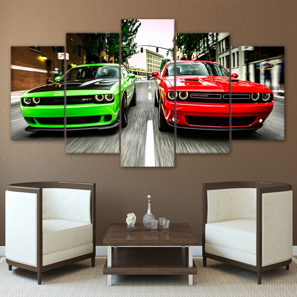 Lamborghini Green And Red Car - 5 Panel Canvas Art Wall Decor Lamborghini Green And Red Car - 5 Panel Canvas Art Wall Decor