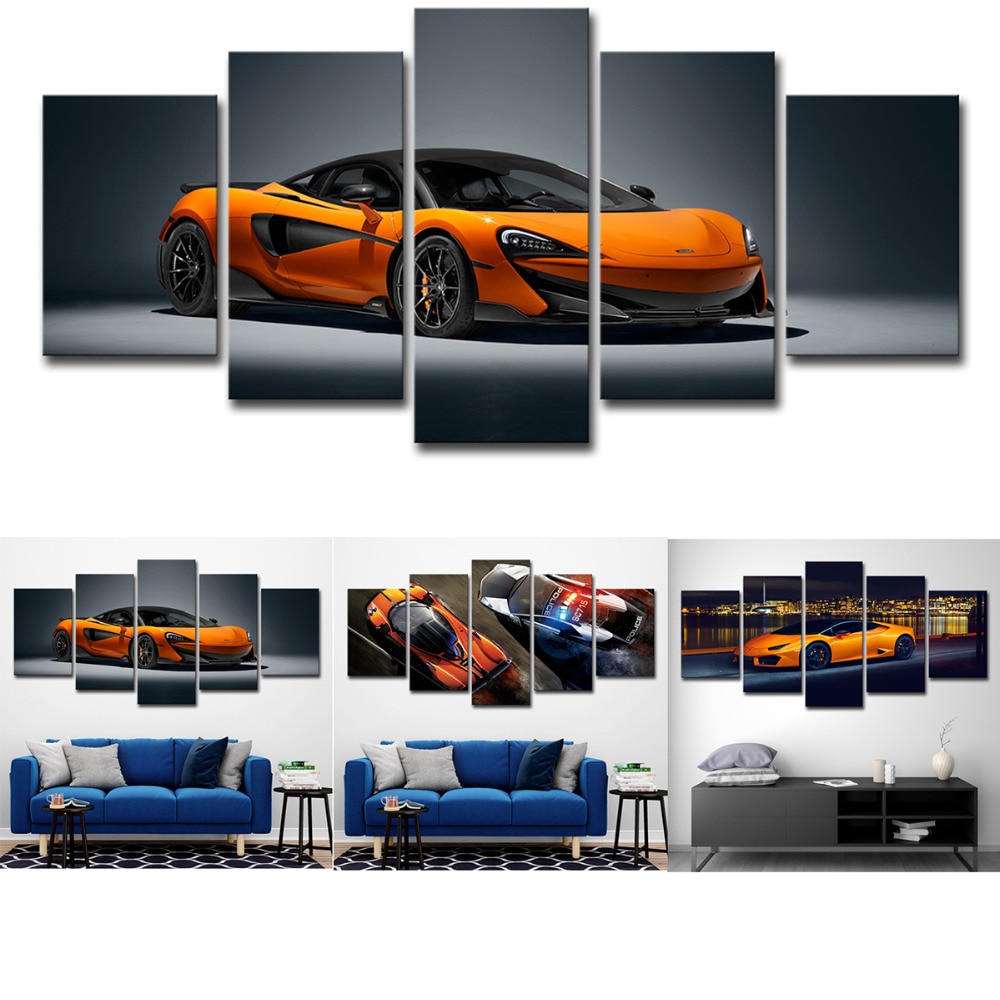 Lamborghini Orange Super Car - 5 Panel Canvas Art Wall Decor Lamborghini Orange Super Car - 5 Panel Canvas Art Wall Decor