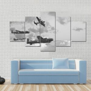 Lancaster Bombers From Battle Of Britain In World War - Airplane 5 Panel Canvas Art Wall Decor