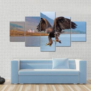 Landing Of Golden Eagle - Animal 5 Panel Canvas Art Wall Decor