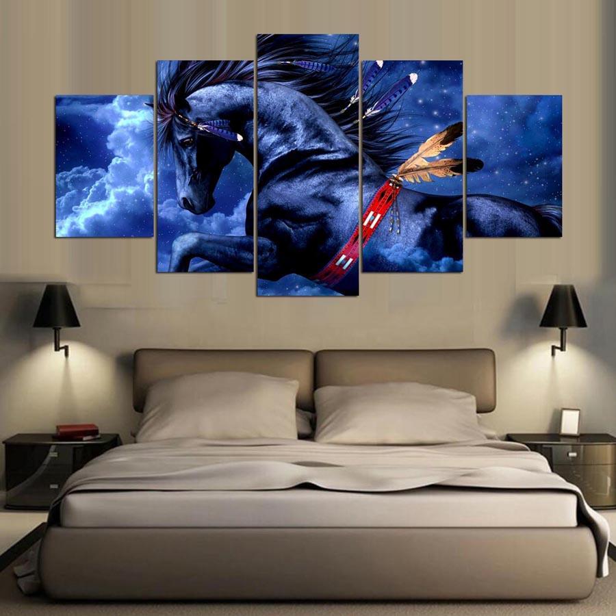 Landscape Animal Horses - Animal 5 Panel Canvas Art Wall Decor Landscape Animal Horses - Animal 5 Panel Canvas Art Wall Decor