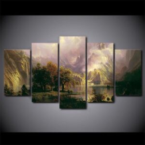 Landscape Home Decor Mountain Fog Lake - Nature 5 Panel Canvas Art Wall Decor
