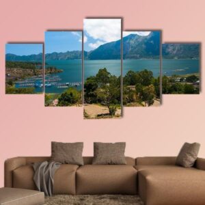 Landscape Of Batur Volcano And Lake Batur - Nature 5 Panel Canvas Art Wall Decor