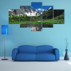 Landscape Of Mountains With Snow And Green - Nature 5 Panel Canvas Art Wall Decor