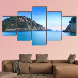 Landscape Of Paleokastritsa Famous Sand Beach - Nature 5 Panel Canvas Art Wall Decor