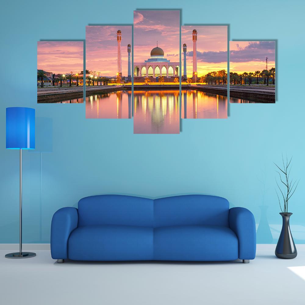 Landscape Of Songkhla Mosque And Sunset - Nature 5 Panel Canvas Art Wall Decor Landscape Of Songkhla Mosque And Sunset - Nature 5 Panel Canvas Art Wall Decor