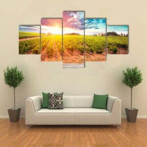 Landscape Of Tuscany With Desk Of Yellow Wood - Nature 5 Panel Canvas Art Wall Decor