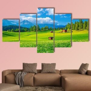 Landscape Of Valley In Alpine Mountains - Nature 5 Panel Canvas Art Wall Decor