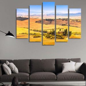Landscape Village Panoramic - Nature 5 Panel Canvas Art Wall Decor