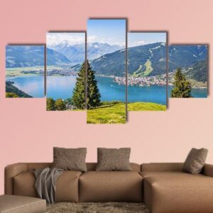 Landscape With Alps And Zeller See - Nature 5 Panel Canvas Art Wall Decor