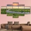 Landscape With River In Steppe - Nature 5 Panel Canvas Art Wall Decor