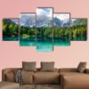 Landscape With Turquoise Lake Forest And Mountains - Nature 5 Panel Canvas Art Wall Decor