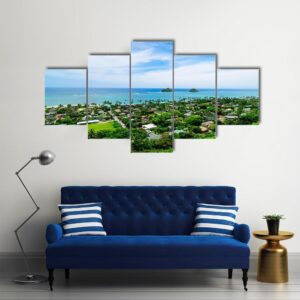 Lanikai Beach In Hawaii - Nature 5 Panel Canvas Art Wall Decor