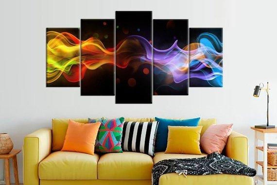 Large Abstract Colored Smoke - Abstract 5 Panel Canvas Art Wall Decor Large Abstract Colored Smoke - Abstract 5 Panel Canvas Art Wall Decor