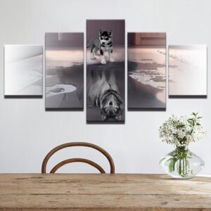 Large Animal Small Dog Wants To Grow - Animal 5 Panel Canvas Art Wall Decor