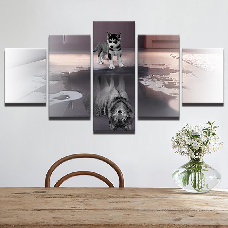 Large Animal Small Dog Wants To Grow - Animal 5 Panel Canvas Art Wall Decor Large Animal Small Dog Wants To Grow - Animal 5 Panel Canvas Art Wall Decor
