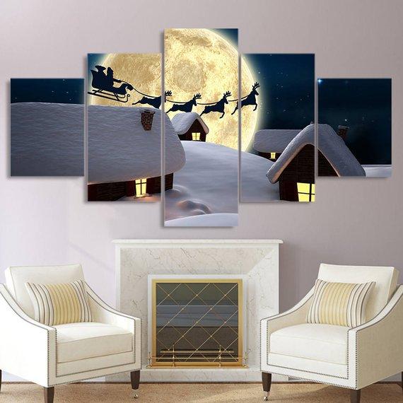 Large Christmas Night - Christmas 5 Panel Canvas Art Wall Decor Large Christmas Night - Christmas 5 Panel Canvas Art Wall Decor
