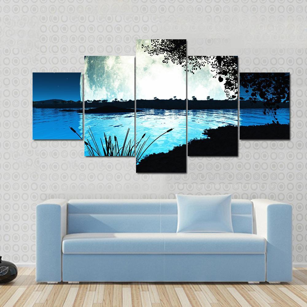 Large Moon On Alien Planet - Nature 5 Panel Canvas Art Wall Decor Large Moon On Alien Planet - Nature 5 Panel Canvas Art Wall Decor