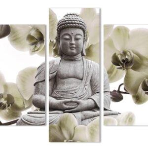 Large Orchid Background Buddha - Religion 5 Panel Canvas Art Wall Decor