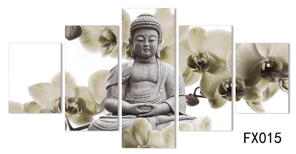 Large Orchid Background Buddha - Religion 5 Panel Canvas Art Wall Decor Large Orchid Background Buddha - Religion 5 Panel Canvas Art Wall Decor