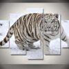 Large White Tiger In Snow - Animal 5 Panel Canvas Art Wall Decor