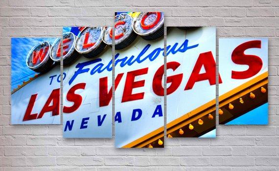 Las Vegas Sign Nevada - Nature 5 Panel Canvas Art Wall Decor Las Vegas Sign Nevada - Nature 5 Panel Canvas Art Wall Decor