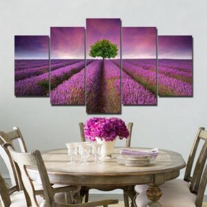 Lavender Flower Sea - Nature 5 Panel Canvas Art Wall Decor