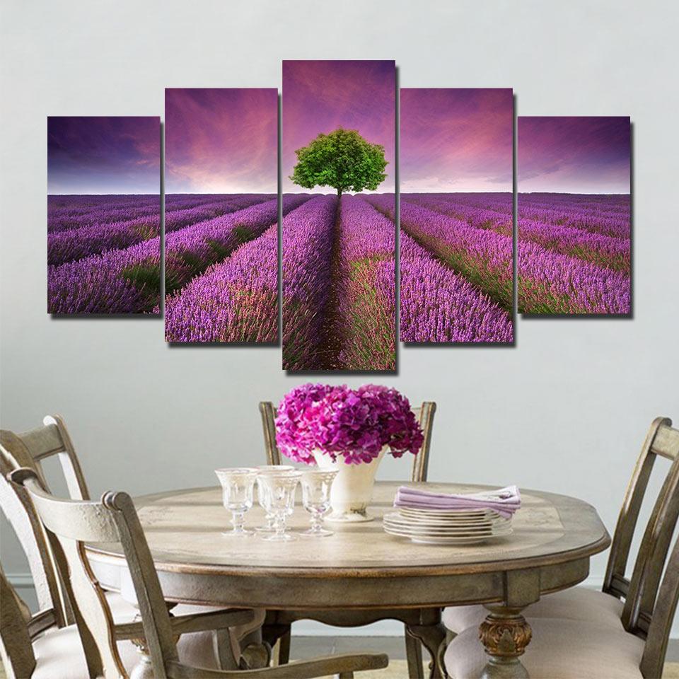 Lavender Flower Sea - Nature 5 Panel Canvas Art Wall Decor Lavender Flower Sea - Nature 5 Panel Canvas Art Wall Decor