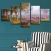 Lavender Flowers And Trees - Nature 5 Panel Canvas Art Wall Decor