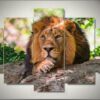 Lazy Lion - Animal 5 Panel Canvas Art Wall Decor