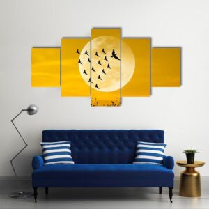 Leadership Concept With Moon And Birds - Nature 5 Panel Canvas Art Wall Decor
