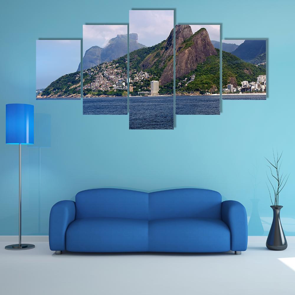 Leblon And The Mountain Dois Irmao In Brazil - Nature 5 Panel Canvas Art Wall Decor Leblon And The Mountain Dois Irmao In Brazil - Nature 5 Panel Canvas Art Wall Decor